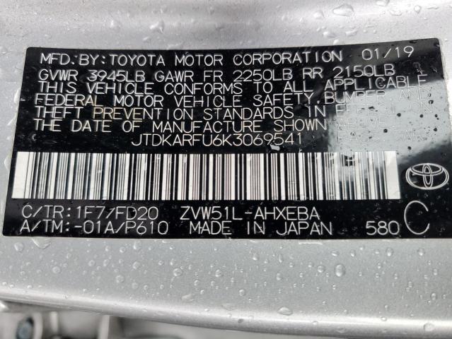 JTDKARFU6K3069541 - 2019 TOYOTA PRIUS SILVER photo 12