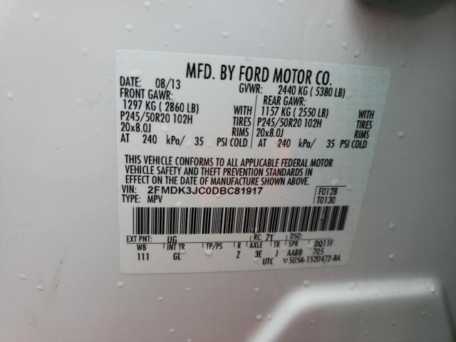 2FMDK3JC0DBC81917 - 2013 FORD EDGE SEL WHITE photo 13