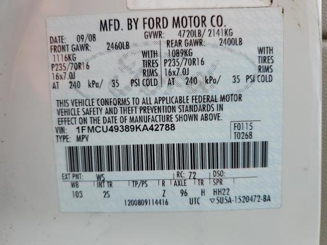 1FMCU49389KA42788 - 2009 FORD ESCAPE HYBRID WHITE photo 12