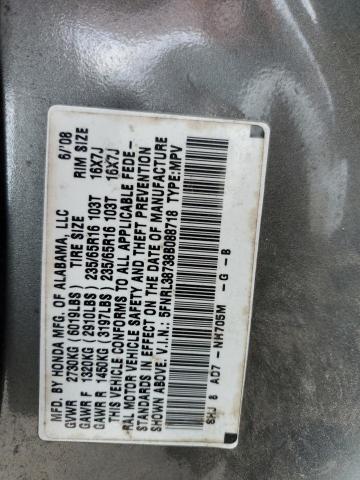 5FNRL38738B088718 - 2008 HONDA ODYSSEY EXL GRAY photo 13