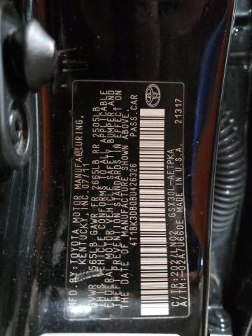 4T1BK3DB0BU426326 - 2011 TOYOTA AVALON BASE 黑色 照片 12