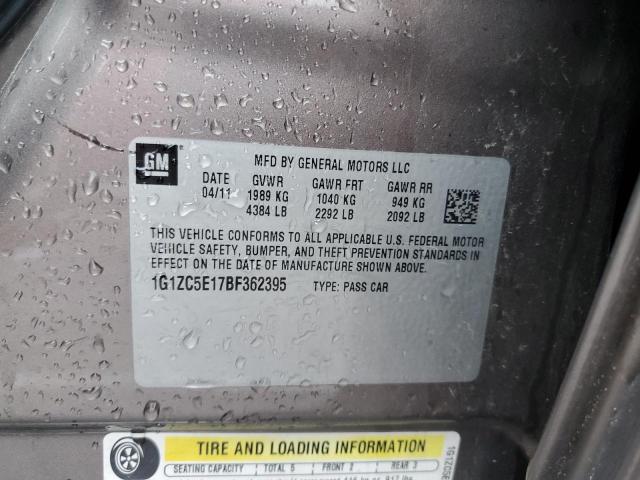 1G1ZC5E17BF362395 - 2011 CHEVROLET MALIBU 1LT GRAY photo 12