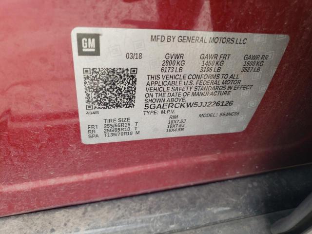 5GAERCKW5JJ226126 - 2018 BUICK ENCLAVE PREMIUM RED photo 13