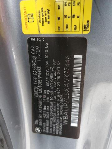 WBAUP7C5XAVK77446 - 2010 BMW 128 I GRAY photo 12