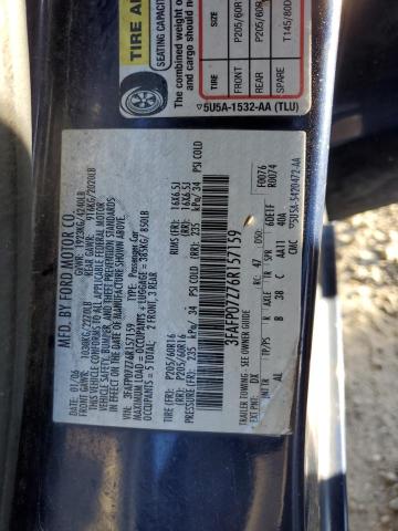 3FAFP07Z76R157159 - 2006 FORD FUSION SE BLUE photo 12