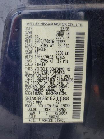 5N1AR18U86C621688 - 2006 NISSAN PATHFINDER LE ლურჯი ფოტო 13
