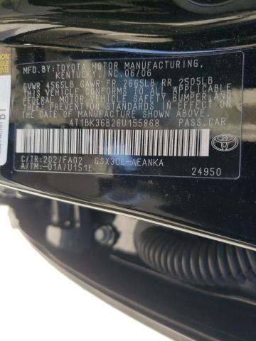 4T1BK36B26U155868 - 2006 TOYOTA AVALON XL BLACK photo 12