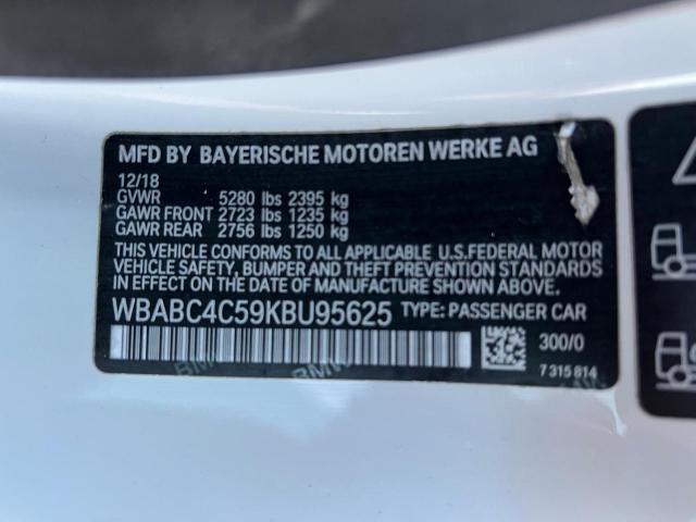 WBABC4C59KBU95625 - 2019 BMW M850XI WHITE photo 10