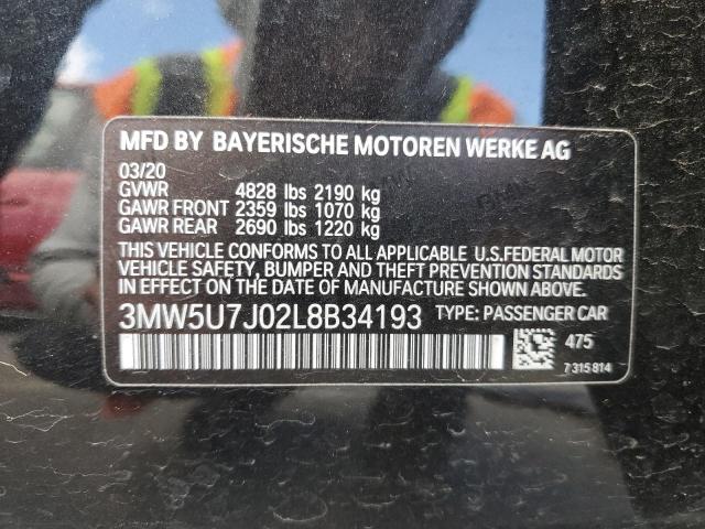 3MW5U7J02L8B34193 - 2020 BMW M340I BLACK photo 12