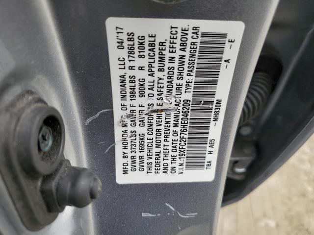 19XFC2F76HE046209 - 2017 HONDA CIVIC EX SILVER photo 12