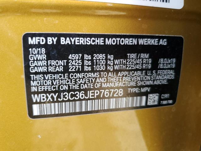 WBXYJ3C36JEP76728 - 2018 BMW X2 SDRIVE28I GOLD photo 13