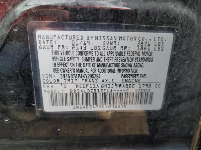 3N1AB7AP4KY295294 - 2019 NISSAN SENTRA S BLACK photo 12