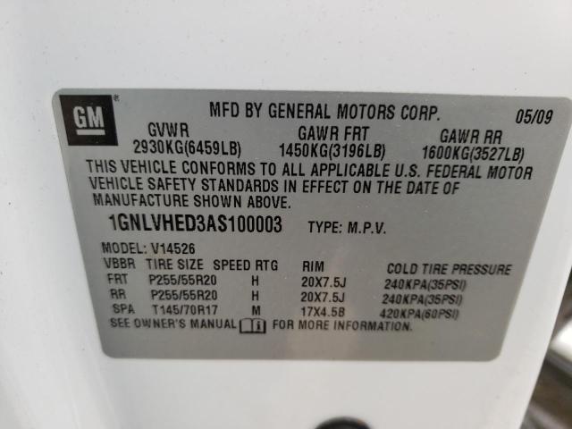 1GNLVHED3AS100003 - 2010 CHEVROLET TRAVERSE LTZ WHITE photo 10