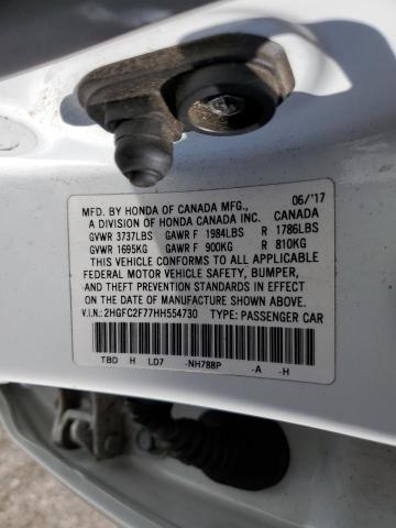 2HGFC2F77HH554730 - 2017 HONDA CIVIC EX WHITE photo 12