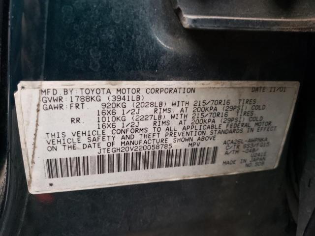 JTEGH20V220058785 - 2002 TOYOTA RAV4 GREEN photo 13