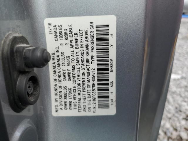 2HGFC3B78HH354712 - 2017 HONDA CIVIC EXL ვერცხლისფერი ფოტო 12