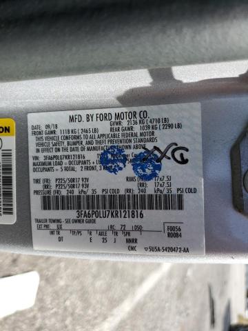 3FA6P0LU7KR121816 - 2019 FORD FUSION SE SILVER photo 12