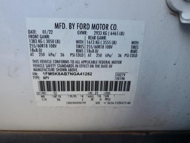 1FM5K8AB7NGA41282 - 2022 FORD EXPLORER POLICE INTERCEPTOR 白色 照片 13