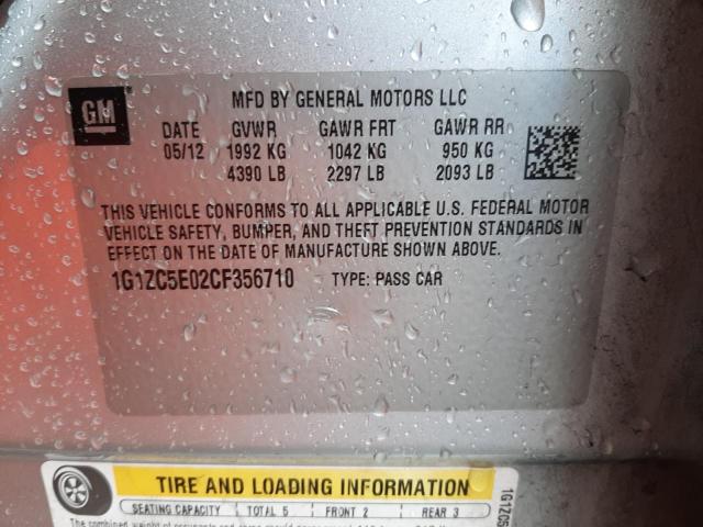 1G1ZC5E02CF356710 - 2012 CHEVROLET MALIBU 1LT SILVER photo 12