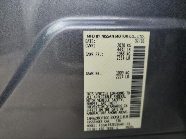 1N4AZ0CP1GC309168 - 2016 NISSAN LEAF S GRAY photo 12