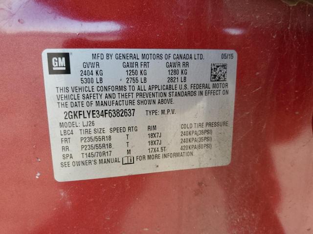 2GKFLYE34F6382637 - 2015 GMC TERRAIN SLT RED photo 12