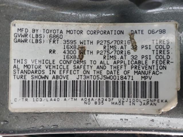 JT3HT05J5W0018471 - 1998 TOYOTA LAND CRUIS GRAY photo 13