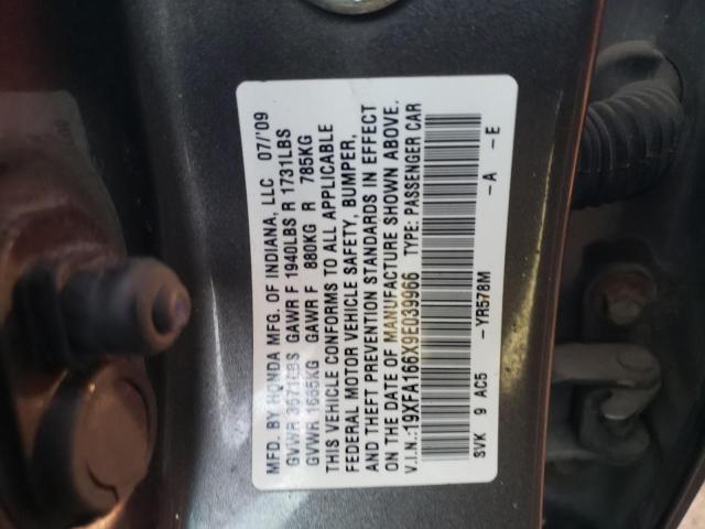 19XFA166X9E039966 - 2009 HONDA CIVIC LX-S رمادي صورة 12