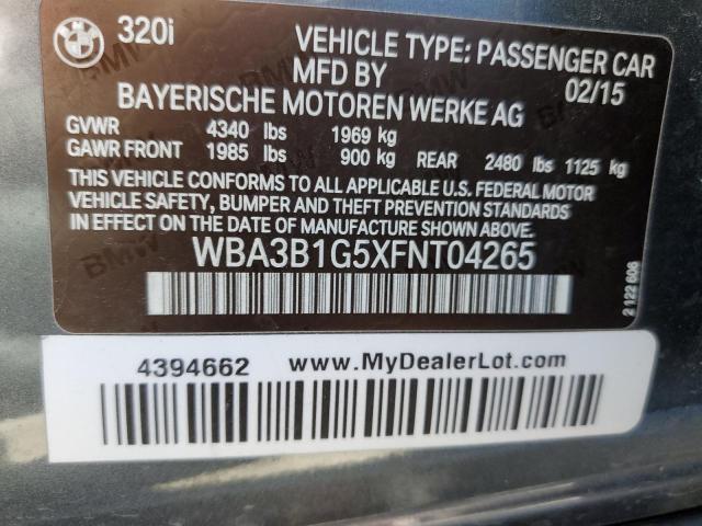 WBA3B1G5XFNT04265 - 2015 BMW 320 I GRAY photo 12