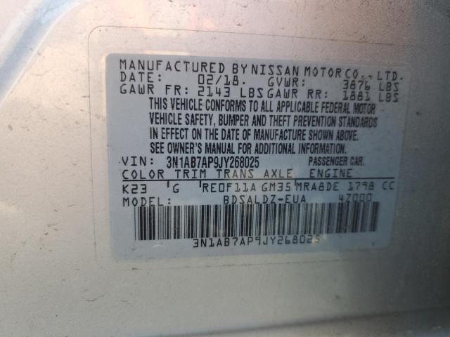 3N1AB7AP9JY268025 - 2018 NISSAN SENTRA S SILVER photo 12