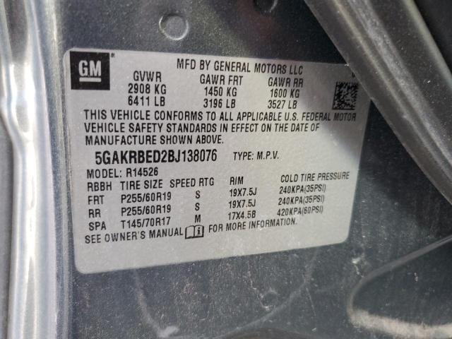 5GAKRBED2BJ138076 - 2011 BUICK ENCLAVE CXL CHARCOAL photo 12