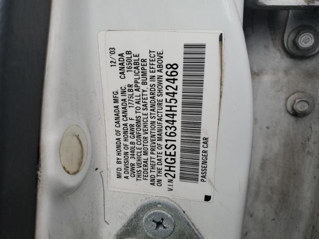 2HGES16344H542468 - 2004 HONDA CIVIC DX VP 白色 照片 12