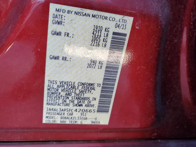 1N4AL3AP5FC420665 - 2015 NISSAN ALTIMA 2.5 RED photo 12