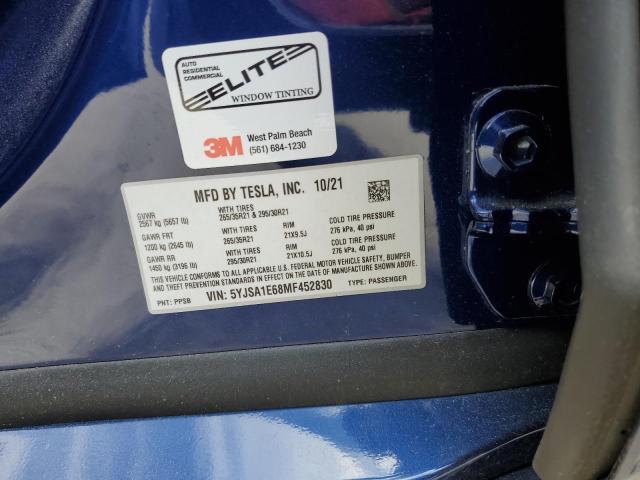 5YJSA1E68MF452830 - 2021 TESLA MODEL S Mavi foto 13