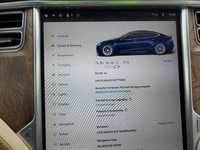 5YJSA1E23GF175893 - 2016 TESLA MODEL S BLUE photo 9