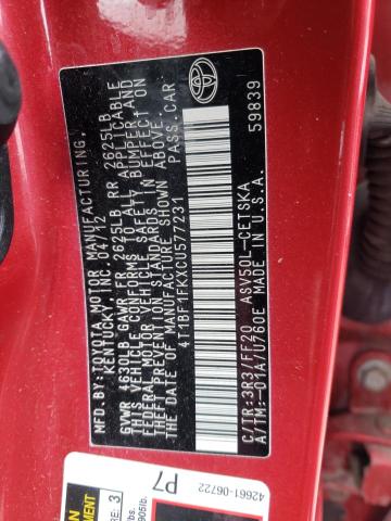 4T1BF1FKXCU577231 - 2012 TOYOTA CAMRY BASE RED photo 12