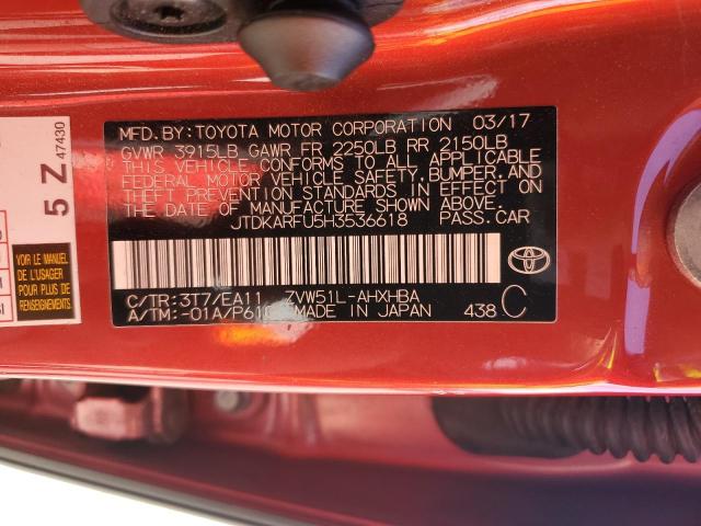 JTDKARFU5H3536618 - 2017 TOYOTA PRIUS RED photo 12