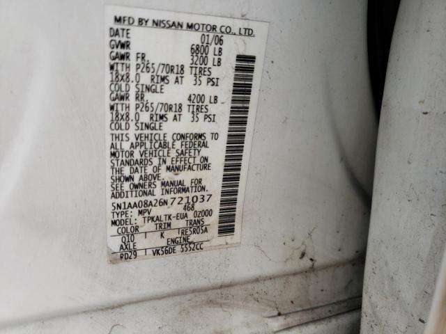 5N1AA08A26N721037 - 2006 NISSAN ARMADA SE WHITE photo 13