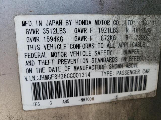 JHMGE8H36CC001314 - 2012 HONDA FIT SILVER photo 13