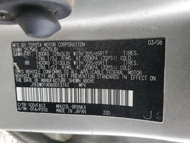 JTEDW21A060013743 - 2006 TOYOTA HIGHLANDER HYBRID SILVER photo 13