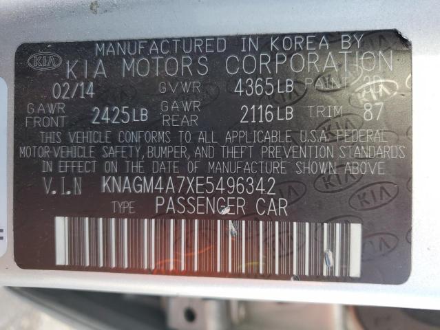 KNAGM4A7XE5496342 - 2014 KIA OPTIMA LX SILVER photo 13