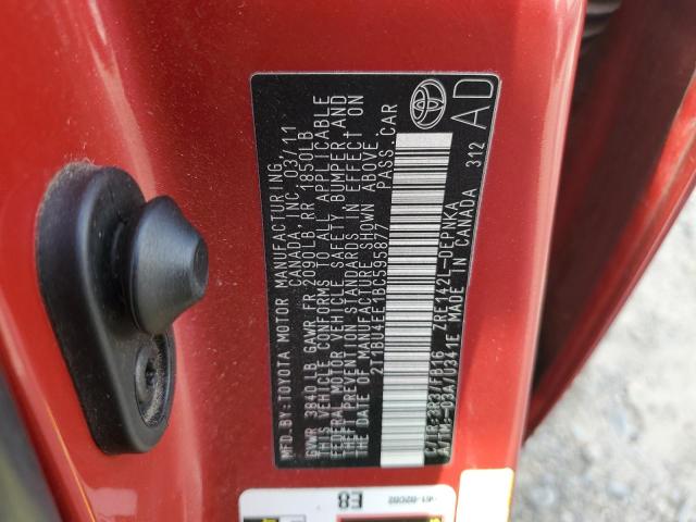 2T1BU4EE1BC595877 - 2011 TOYOTA COROLLA BASE RED photo 12