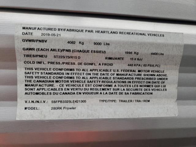 5SFPB3325LE421305 - 2020 HEART LAND PROWLER 灰色 照片 10