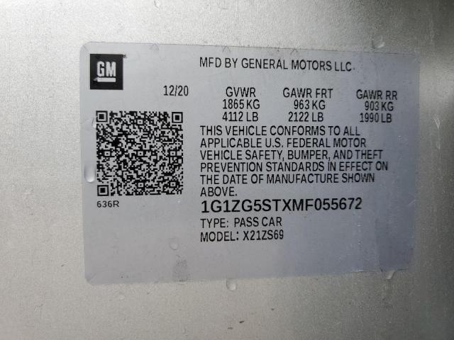 1G1ZG5STXMF055672 - 2021 CHEVROLET MALIBU RS SILVER photo 13