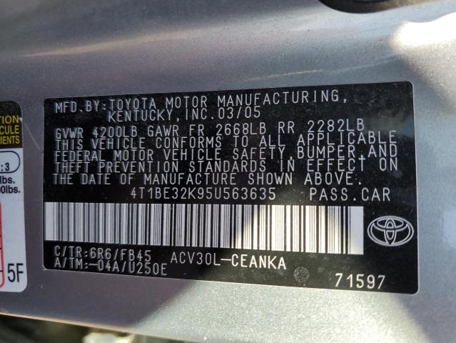 4T1BE32K95U563635 - 2005 TOYOTA CAMRY LE GRAY photo 12