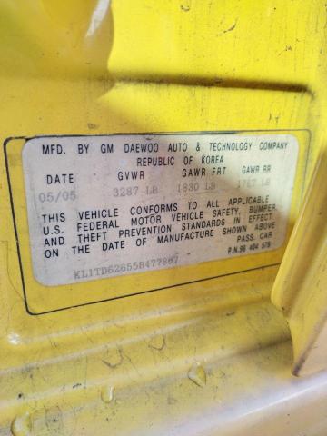 KL1TD62655B477807 - 2005 CHEVROLET AVEO BASE Sarı foto 12