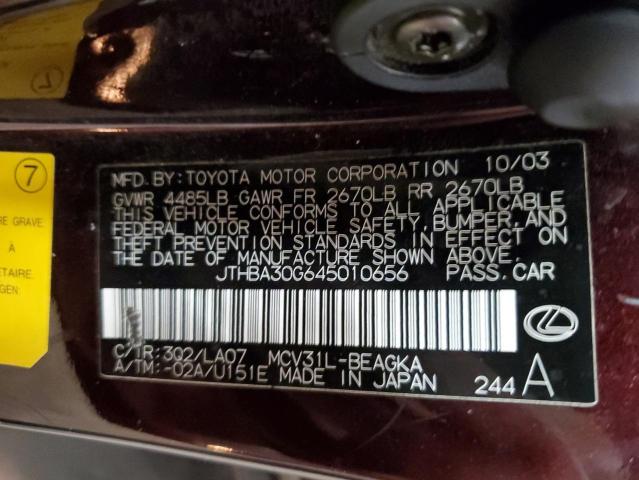 JTHBA30G645010656 - 2004 LEXUS ES 330 BROWN photo 12