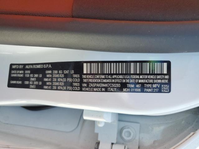 ZASPAKBN4K7C50293 - 2019 ALFA ROMEO STELVIO TI WHITE photo 13