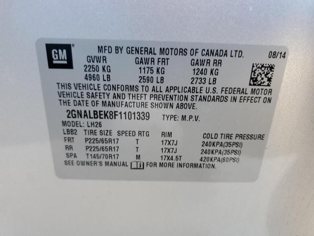 2GNALBEK8F1101339 - 2015 CHEVROLET EQUINOX LT SILVER photo 13