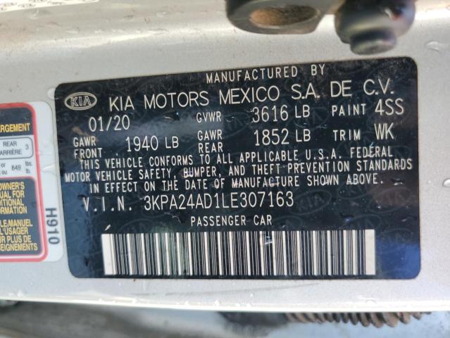 3KPA24AD1LE307163 - 2020 KIA RIO LX SILVER photo 12