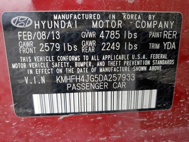 KMHFH4JG5DA257933 - 2013 HYUNDAI AZERA GLS BURGUNDY photo 12